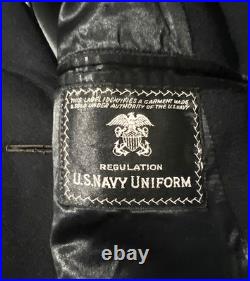Vintage US NAVY UNIFORM Bridge Officer Coat 8 Button USN Naval Overcoat 38 Long