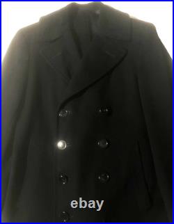 Vintage US NAVY UNIFORM Bridge Officer Coat 8 Button USN Naval Overcoat 38 Long