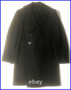Vintage US NAVY UNIFORM Bridge Officer Coat 8 Button USN Naval Overcoat 38 Long