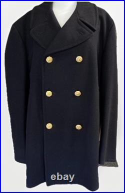 Vintage US Navy Bridge Wool overcoat black Military Jacket 42R w history