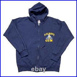 Vintage US Navy Gym Full Zip Hoodie Sweater Navy Blue Soffe Size XL USA Made