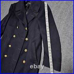 Vintage US Navy Officer Coat Mens 40 L Long Wool Bridge Dress Gold Eagle Buttons