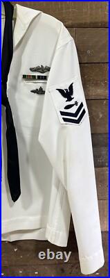 Vintage US Navy Submariners Uniform White WithBadges Medals