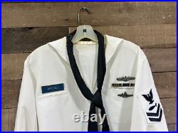Vintage US Navy Submariners Uniform White WithBadges Medals