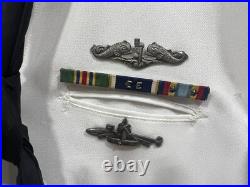 Vintage US Navy Submariners Uniform White WithBadges Medals