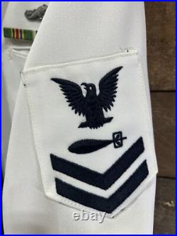 Vintage US Navy Submariners Uniform White WithBadges Medals