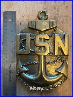 Vintage US Navy Wall Plaque Solid Brass Anchor