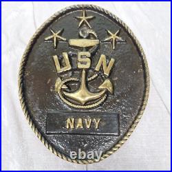 Vintage US Navy Wall Plaque Solid Brass Anchor USN Military 7.75 x 6.25