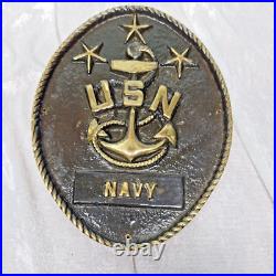 Vintage US Navy Wall Plaque Solid Brass Anchor USN Military 7.75 x 6.25