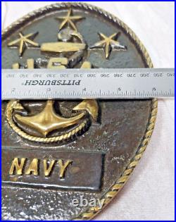 Vintage US Navy Wall Plaque Solid Brass Anchor USN Military 7.75 x 6.25
