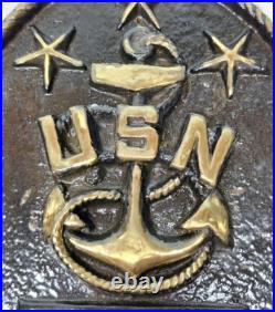 Vintage US Navy Wall Plaque Solid Brass Anchor USN Military 7.75 x 6.25