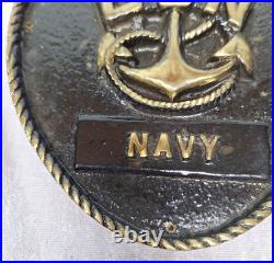 Vintage US Navy Wall Plaque Solid Brass Anchor USN Military 7.75 x 6.25
