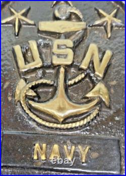 Vintage US Navy Wall Plaque Solid Brass Anchor USN Military 7.75 x 6.25