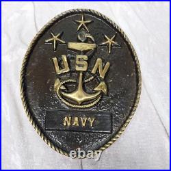 Vintage US Navy Wall Plaque Solid Brass Anchor USN Military 7.75 x 6.25