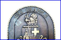 Vintage USS GRAPPLE 8.5 Brass Plaque READY TO SERVE ARS 53 Original US NAVY