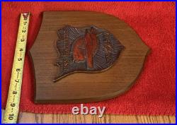Vintage USS HALIBUT SSN 587 SOLID BRASS MEDALLION ON WOODEN PLAQUE VERY GOOD