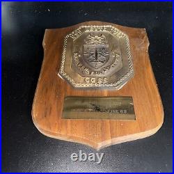 Vintage USS Leyte Gulf CG 55 Brass And Wood United States Navy ship plaque