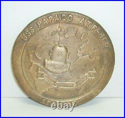 Vintage USS Papago ATF-160 Navy Ship Service 6 Solid Brass Plaque