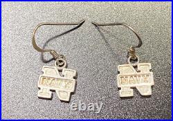 Vintage United States Naval Academy 925 Earrings Dangle Navy Letter N Signed DU