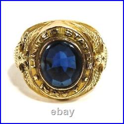 Vintage United States Navy 10k Gold Filled Ring Blue Stone Faceted Back Size 9.5