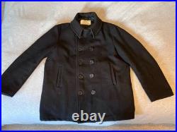 Vintage United States Navy Pea Coat Mens Size 46 Black Wool 70s Military