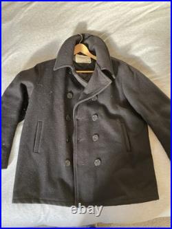 Vintage United States Navy Pea Coat Mens Size 46 Black Wool 70s Military
