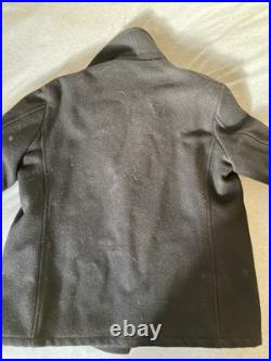 Vintage United States Navy Pea Coat Mens Size 46 Black Wool 70s Military