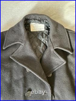 Vintage United States Navy Pea Coat Mens Size 46 Black Wool 70s Military