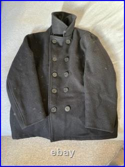 Vintage United States Navy Pea Coat Mens Size 46 Black Wool 70s Military