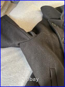 Vintage United States Navy Pea Coat Mens Size 46 Black Wool 70s Military