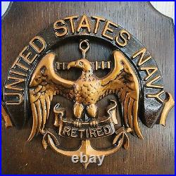 Vintage United States Navy Retired Wood Wall Plaque 3D Eagle Anchor Emblem