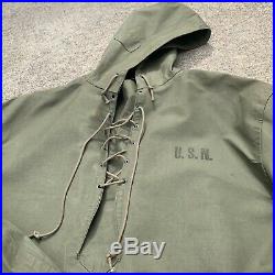 Vintage WW2 US NAVY Anorak Smock Raincoat Size L XL
