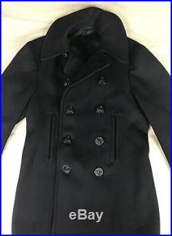 Vintage WWII 10 Button Pea Coat Chinstrap Corduroy Pockets SMALL Navy Naval Blue