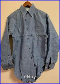 Vintage WWII Post HERCULES USN US Navy Chambray Sanforized Blue Denim Work Shirt