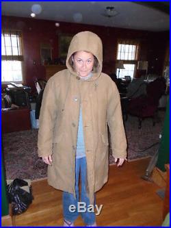 Vintage WWII US Navy Foul Weather Hooded Deck Coat Fur Lined 0 119