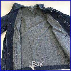 Vintage WWII USN Navy Denim Work Utility Shawl Collar Coat Jacket USA Mens