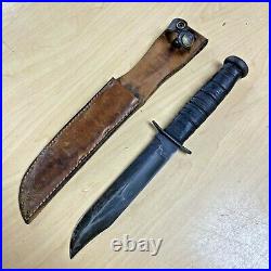 Vintage WWII USN United States Navy Military Ka-Bar with Leather Sheath PreOwned