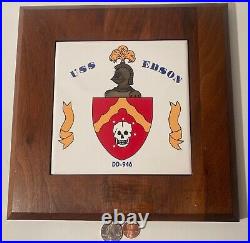Vintage Wooden and Metal Navy Plaque, U. S. S. Edson DD-946, U. S. Navy, Destroyer
