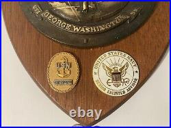 Vintage Wooden and Metal Navy Plaque, U. S. S. George Washington SSBN-598