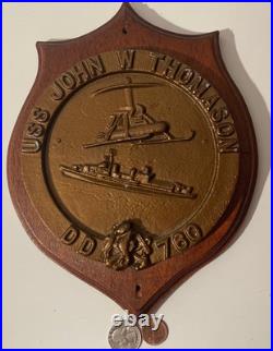 Vintage Wooden and Metal Navy Plaque, U. S. S. John W. Thomason DD-760, U. S. Navy