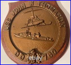 Vintage Wooden and Metal Navy Plaque, U. S. S. John W. Thomason DD-760, U. S. Navy