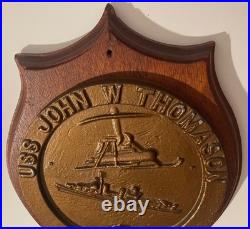 Vintage Wooden and Metal Navy Plaque, U. S. S. John W. Thomason DD-760, U. S. Navy
