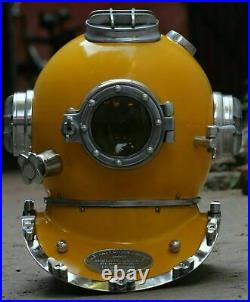 Vintage Yellow Antique Boston Diving Helmet London Navy Mark V Deep Sea Divers