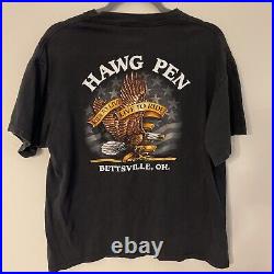 Vtg 3D Emblem Biker Hawg Wild T Shirt Eagle Single Stitch Large Bettsville Ohio