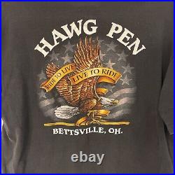 Vtg 3D Emblem Biker Hawg Wild T Shirt Eagle Single Stitch Large Bettsville Ohio