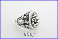 Vtg 925 Sterling Silver USN United States Navy Anchor Eagle Symbol Ring Size 7.5