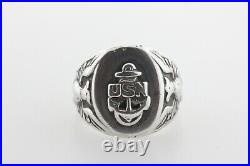 Vtg 925 Sterling Silver USN United States Navy Anchor Eagle Symbol Ring Size 7.5