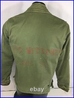Vtg ALPHA Vietnam War A-2 Military DECK Jacket USN Stencil Cold Weather Coat S