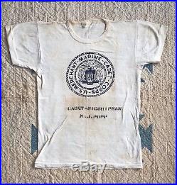 Vtg Merchant Marines T-shirt Stencil WWII Academy US Navy USN Army 1940s Flock