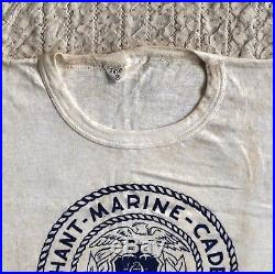 Vtg Merchant Marines T-shirt Stencil WWII Academy US Navy USN Army 1940s Flock